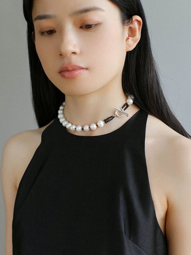 OT Black Spinel Baroque Pearl Weaving Choker Necklace gembea jewelry