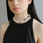 OT Black Spinel Baroque Pearl Weaving Choker Necklace gembea jewelry