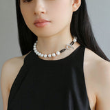 OT Black Spinel Baroque Pearl Weaving Choker Necklace gembea jewelry