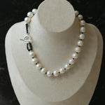 OT Black Spinel Baroque Pearl Weaving Choker Necklace gembea jewelry
