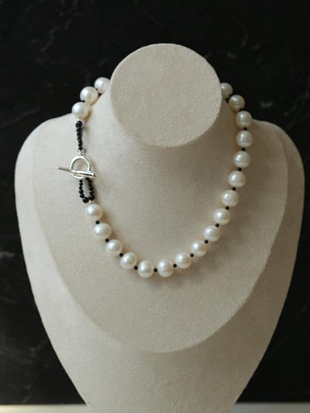 OT Black Spinel Baroque Pearl Weaving Choker Necklace gembea jewelry