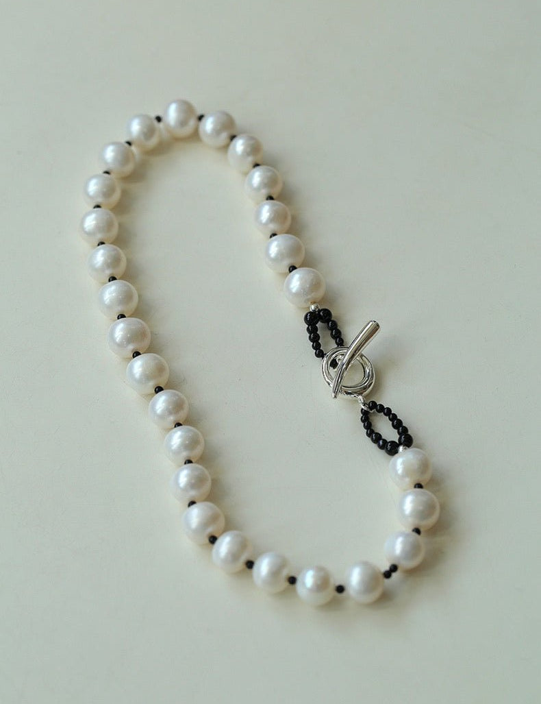 OT Black Spinel Baroque Pearl Weaving Choker Necklace gembea jewelry