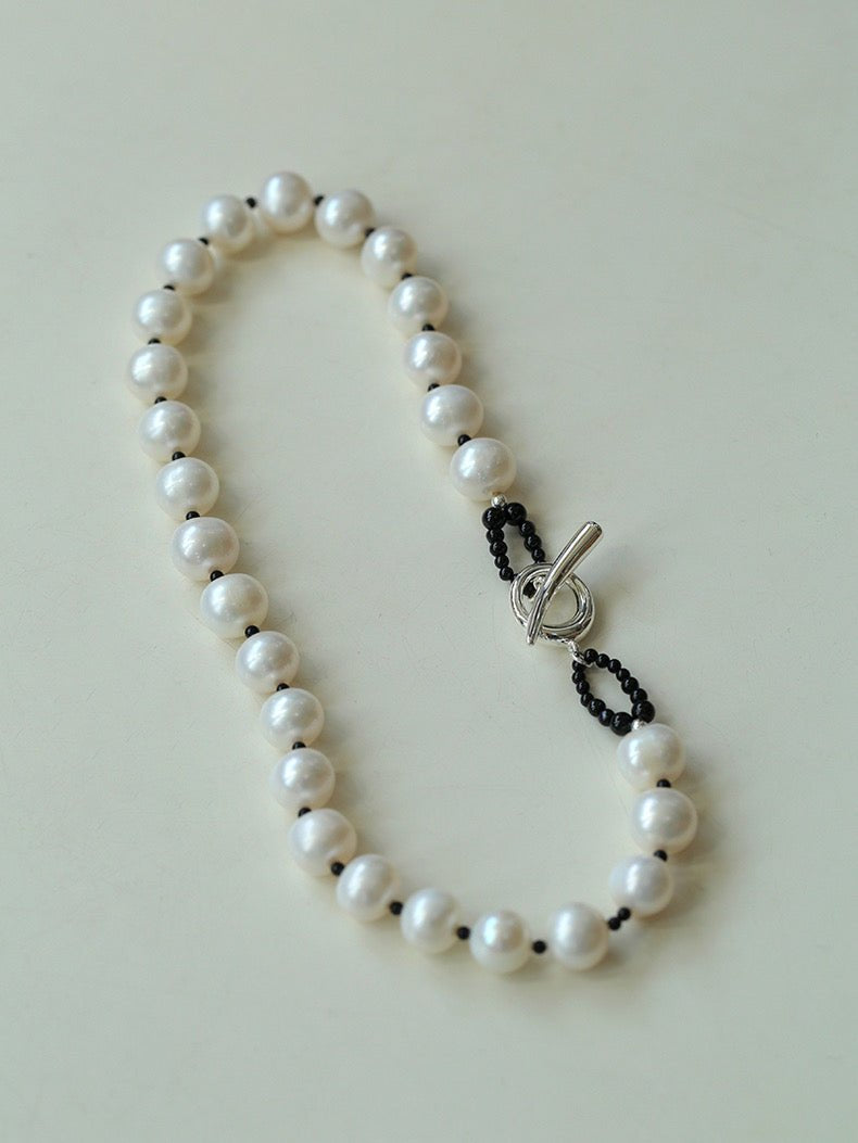 OT Black Spinel Baroque Pearl Weaving Choker Necklace gembea jewelry