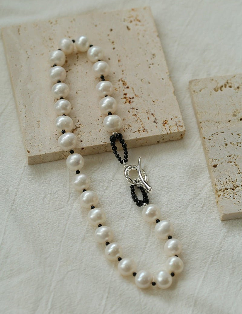 OT Black Spinel Baroque Pearl Weaving Choker Necklace gembea jewelry