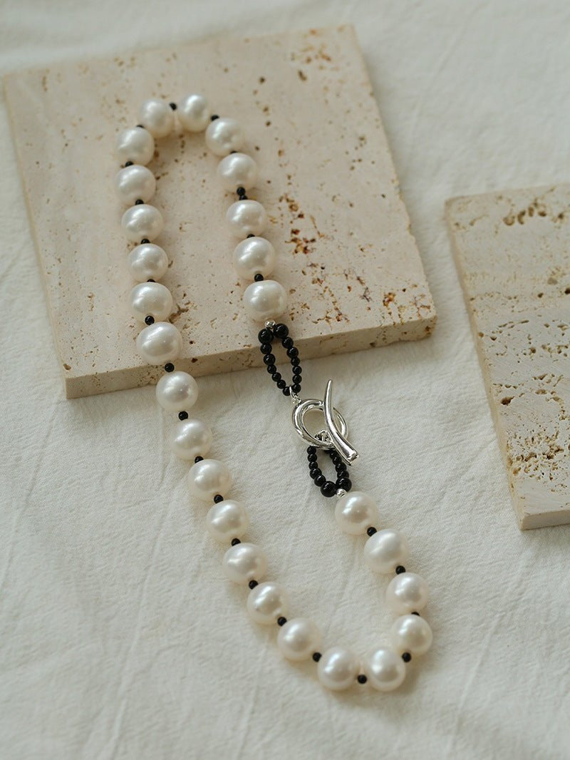 OT Black Spinel Baroque Pearl Weaving Choker Necklace gembea jewelry