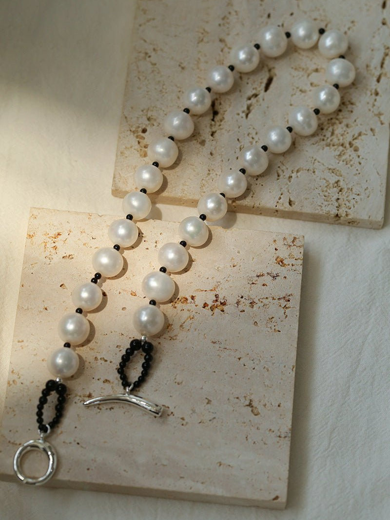 OT Black Spinel Baroque Pearl Weaving Choker Necklace gembea jewelry