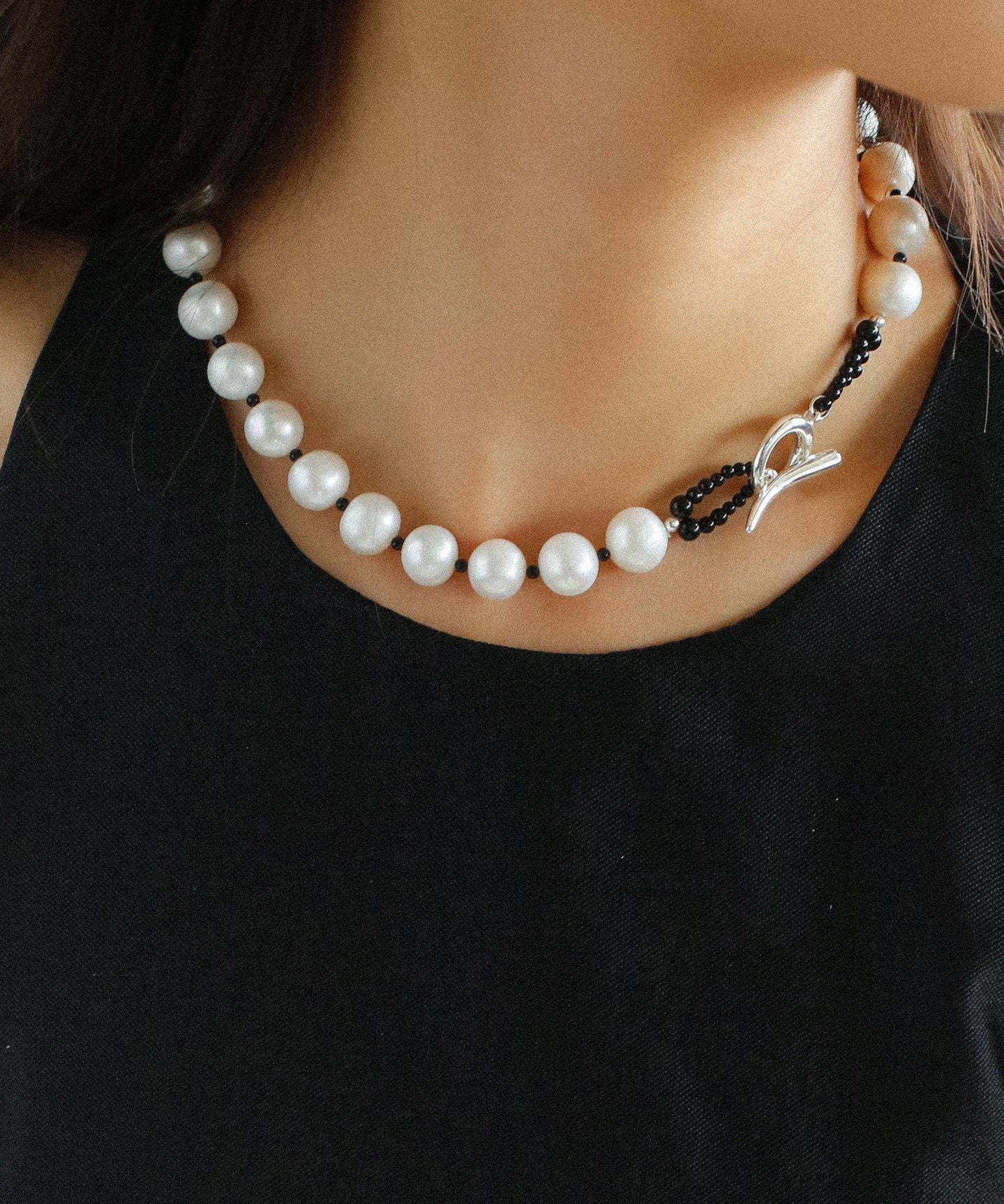 OT Black Spinel Baroque Pearl Weaving Choker Necklace gembea jewelry