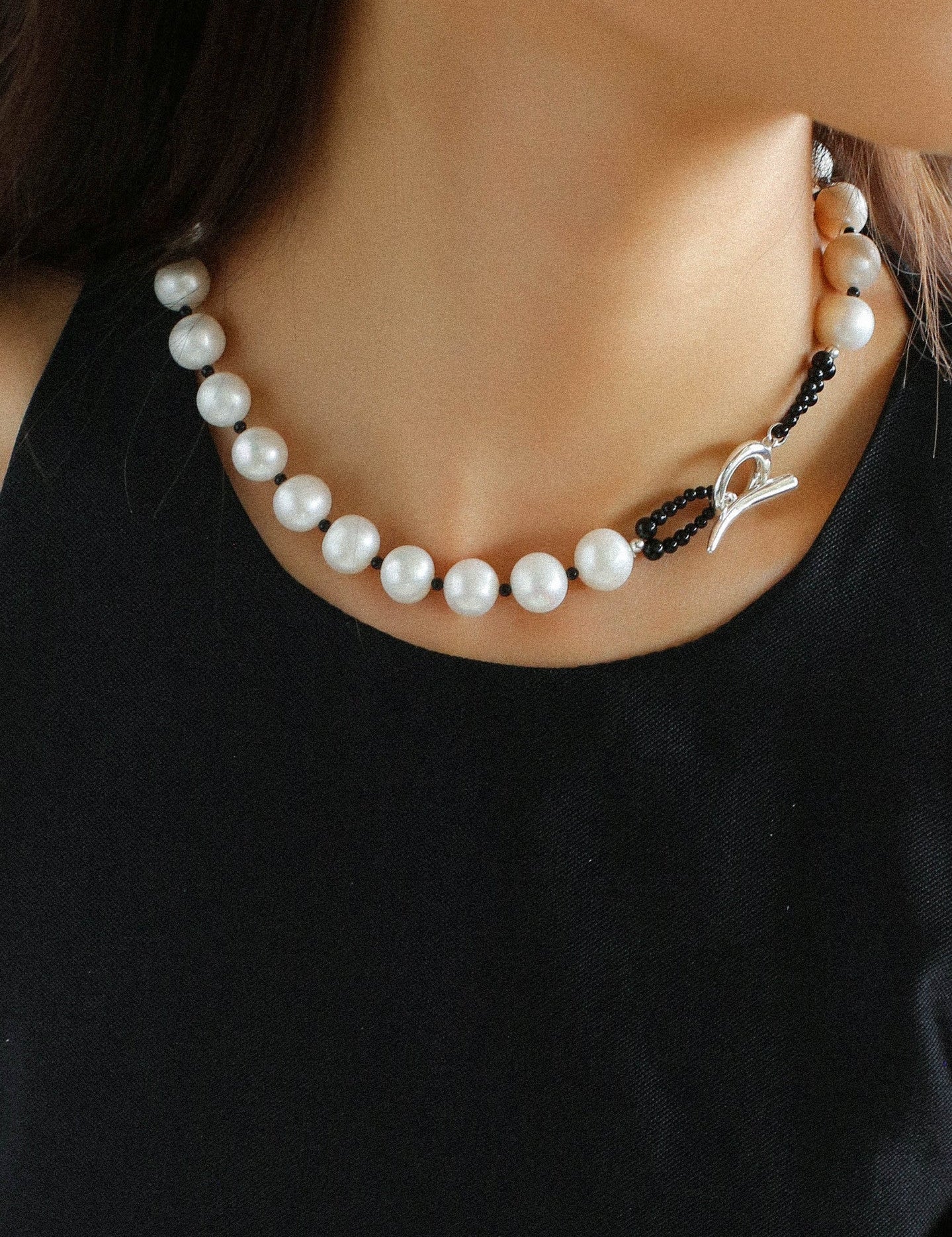 OT Black Spinel Baroque Pearl Weaving Choker Necklace gembea jewelry