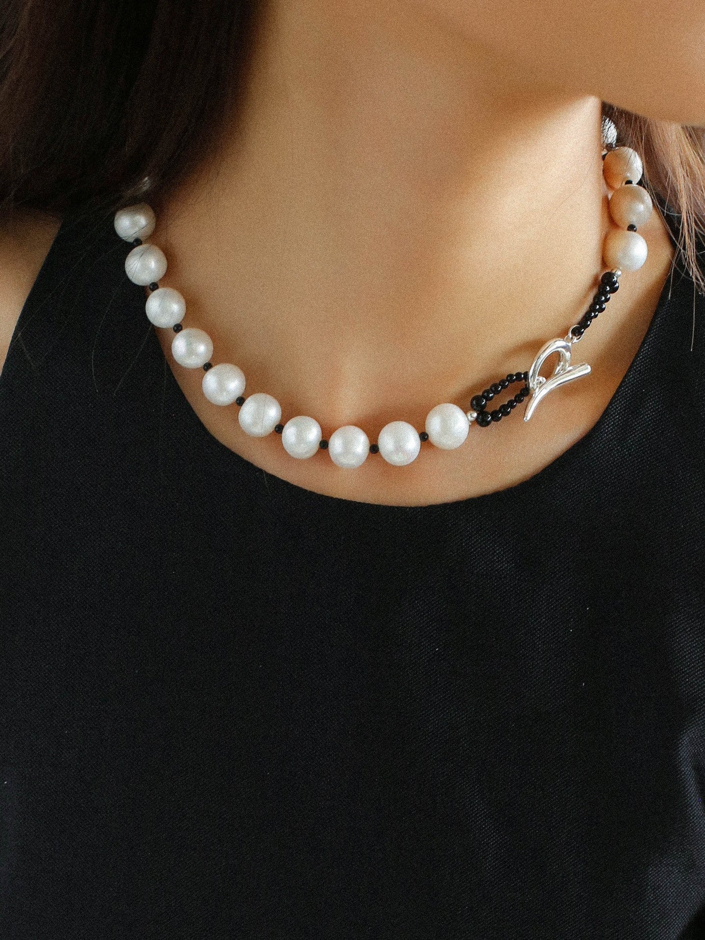 OT Black Spinel Baroque Pearl Weaving Choker Necklace gembea jewelry