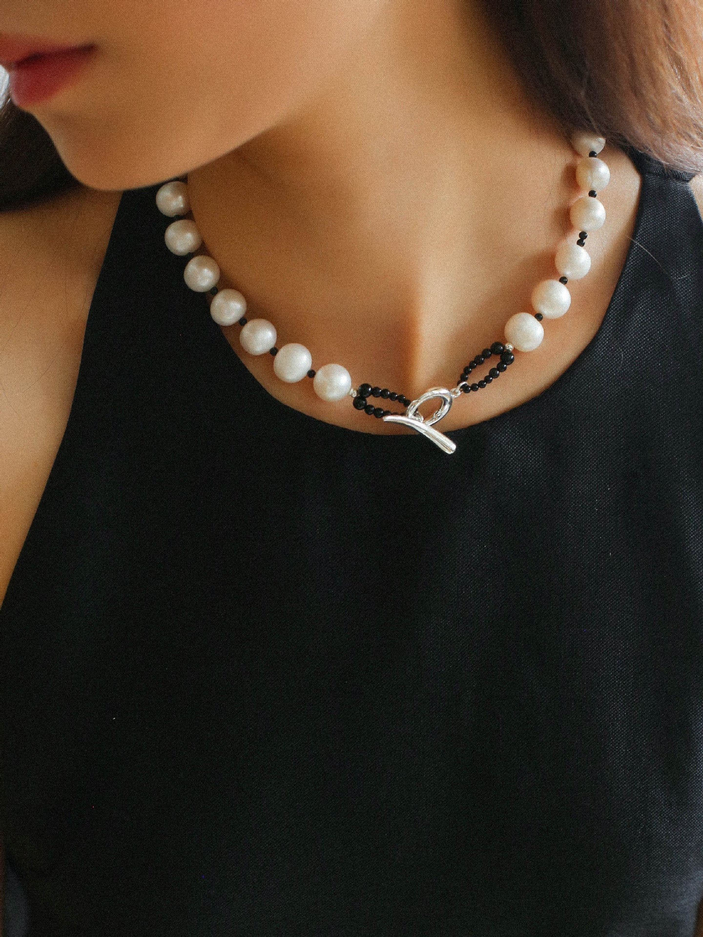 OT Black Spinel Baroque Pearl Weaving Choker Necklace gembea jewelry