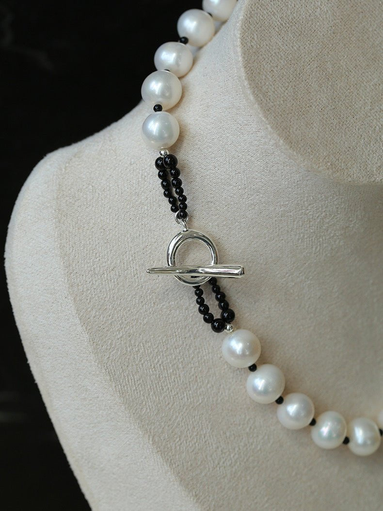 OT Black Spinel Baroque Pearl Weaving Choker Necklace gembea jewelry