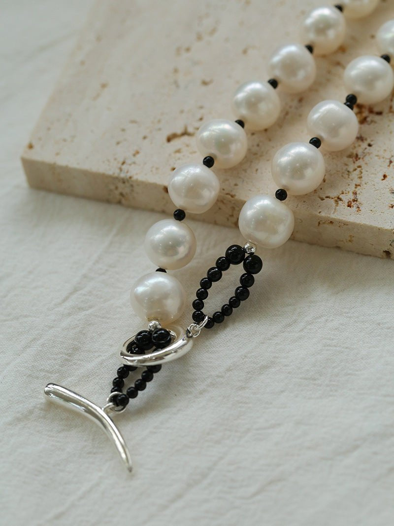 OT Black Spinel Baroque Pearl Weaving Choker Necklace gembea jewelry