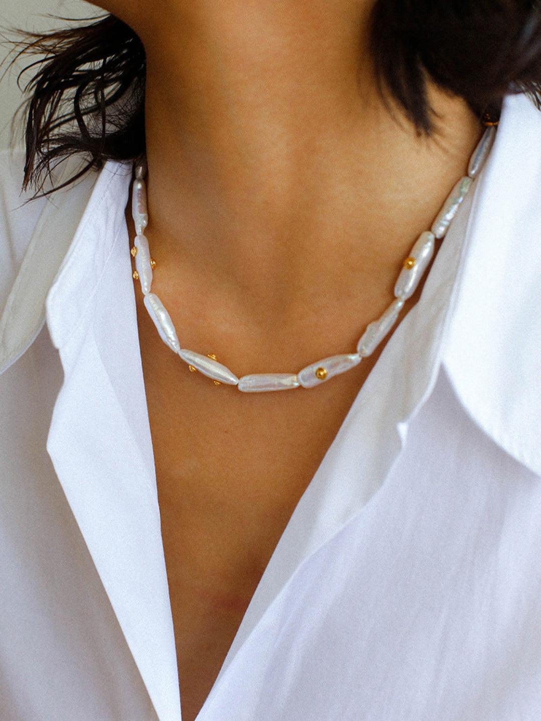 OT Buckle Baroque Pearl Stack Matching Necklace - Gembea Jewelry