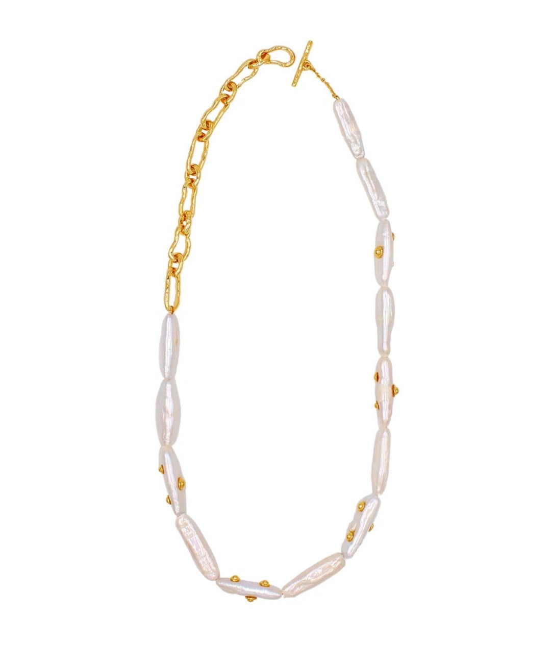 OT Buckle Baroque Pearl Chain Necklace gembea jewelry