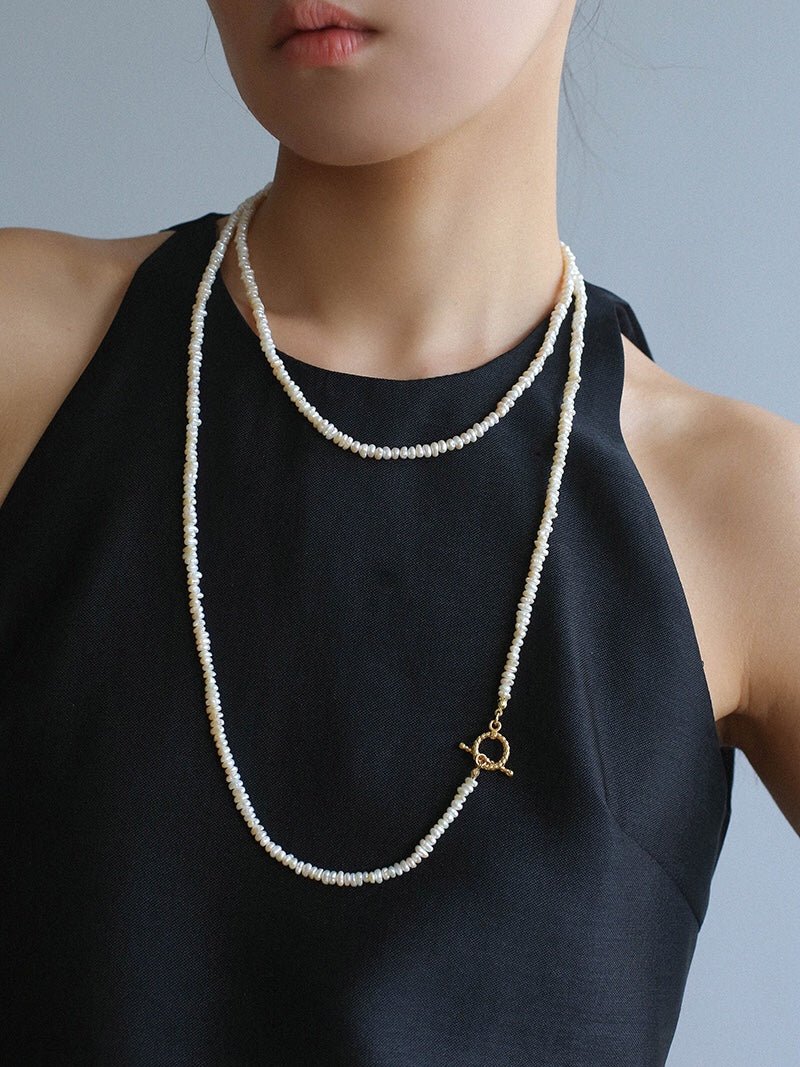 OT Clasp Long Minimalist Pearl Beaded Necklace-Gembea Jewelry