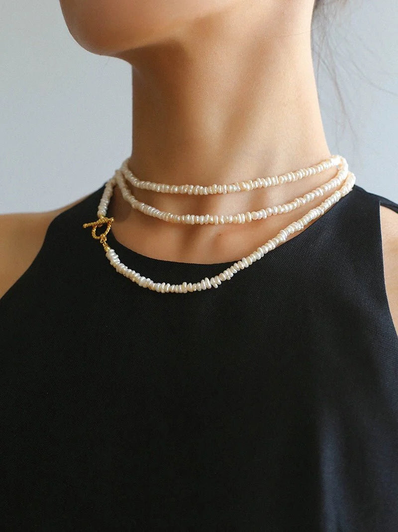 OT Clasp Long Minimalist Pearl Beaded Necklace-Gembea Jewelry
