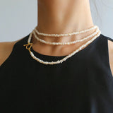 OT Clasp Long Minimalist Pearl Beaded Necklace-Gembea Jewelry