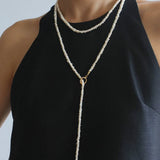 OT Clasp Long Minimalist Pearl Beaded Necklace-Gembea Jewelry