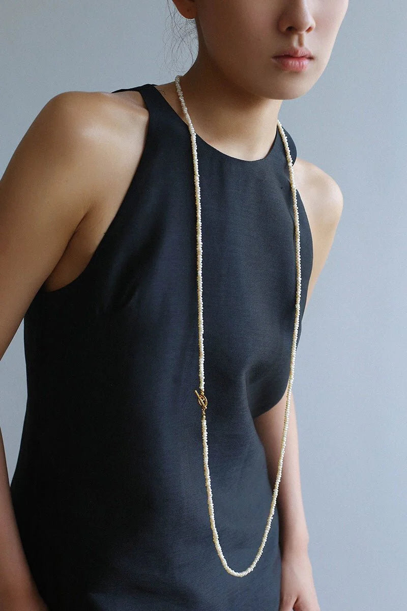 OT Clasp Long Minimalist Pearl Beaded Necklace-Gembea Jewelry