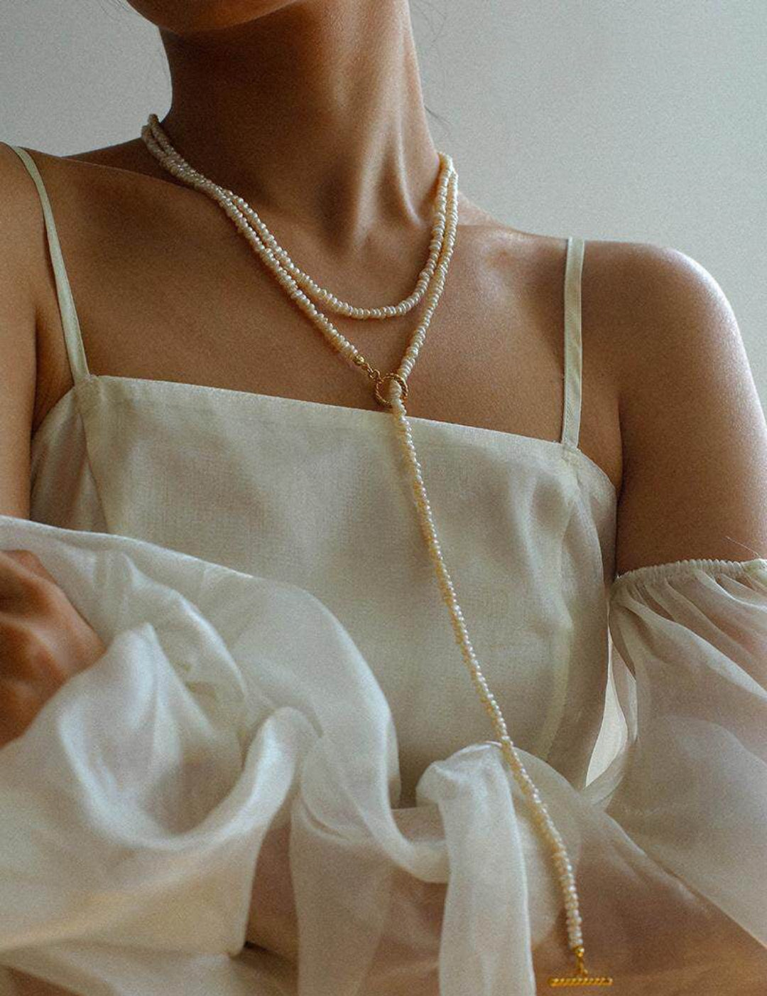 OT Clasp Long Minimalist Pearl Beaded Necklace-Gembea Jewelry