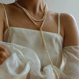 OT Clasp Long Minimalist Pearl Beaded Necklace-Gembea Jewelry