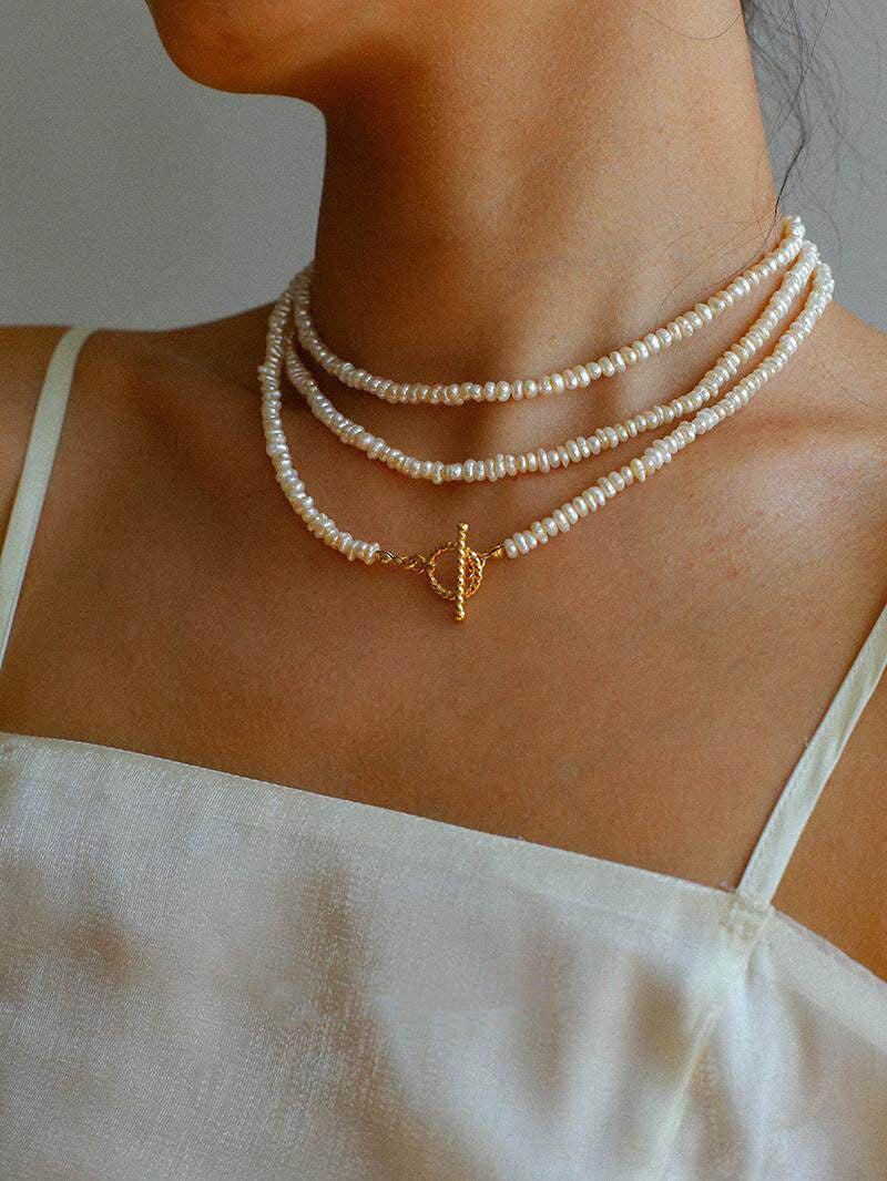 OT Clasp Long Minimalist Pearl Beaded Necklace-Gembea Jewelry