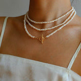 OT Clasp Long Minimalist Pearl Beaded Necklace-Gembea Jewelry