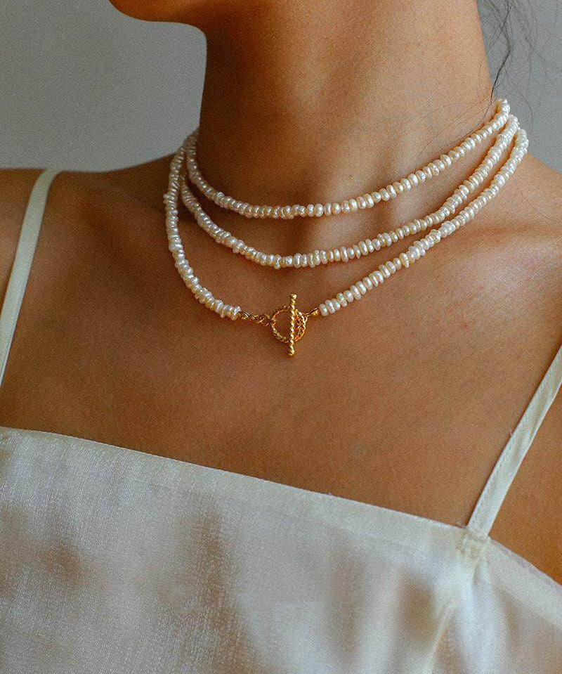OT Clasp Long Minimalist Pearl Beaded Necklace-Gembea Jewelry