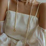 OT Clasp Long Minimalist Pearl Beaded Necklace-Gembea Jewelry