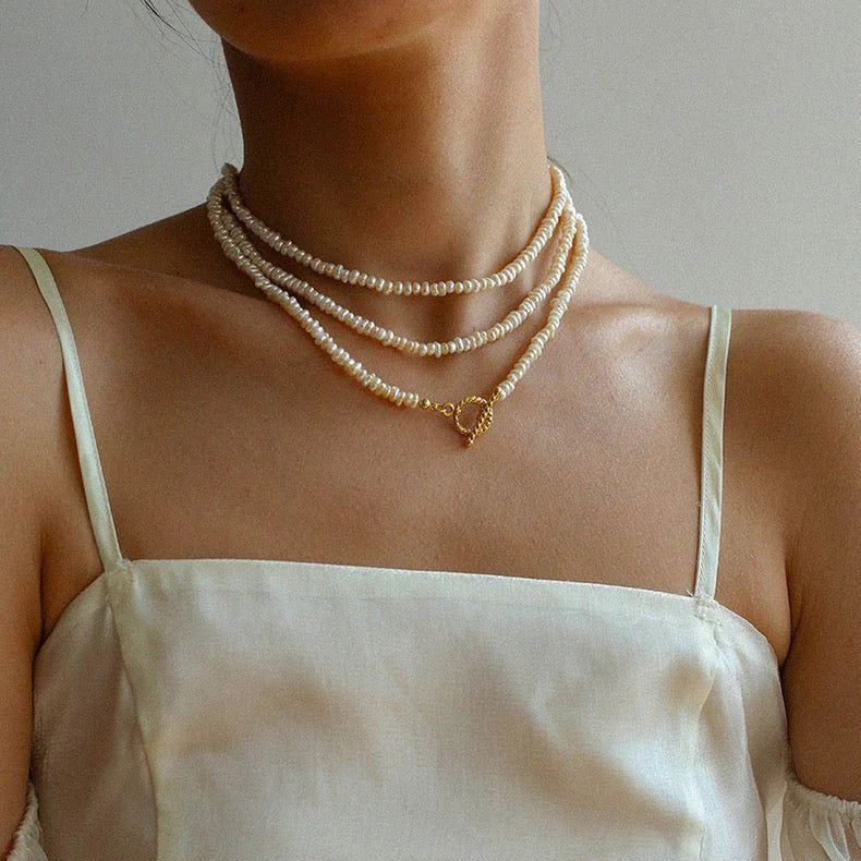 OT Clasp Long Minimalist Pearl Beaded Necklace-Gembea Jewelry
