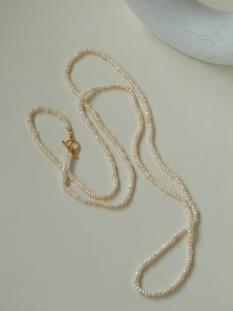 OT Clasp Long Minimalist Pearl Beaded Necklace-Gembea Jewelry