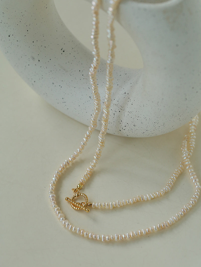 OT Clasp Long Minimalist Pearl Beaded Necklace-Gembea Jewelry