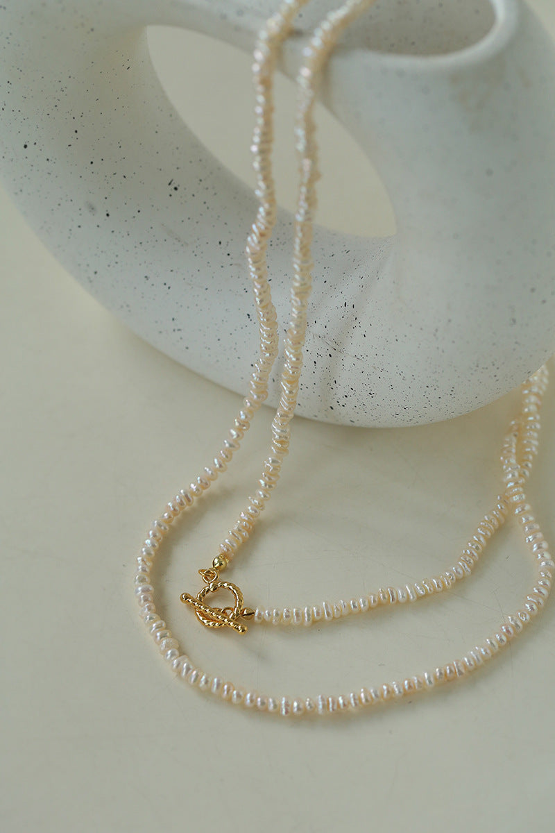 OT Clasp Long Minimalist Pearl Beaded Necklace-Gembea Jewelry