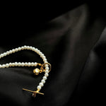 OT Gold Ball Pendant Pearl Beaded Necklace gembea jewelry