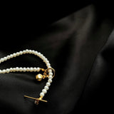 OT Gold Ball Pendant Pearl Beaded Necklace gembea jewelry