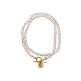 OT Gold Ball Pendant Pearl Beaded Necklace gembea jewelry