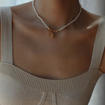 OT Gold Ball Pendant Pearl Beaded Necklace gembea jewelry
