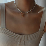OT Gold Ball Pendant Pearl Beaded Necklace gembea jewelry