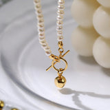 OT Gold Ball Pendant Pearl Beaded Necklace gembea jewelry