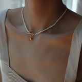 OT Gold Ball Pendant Pearl Beaded Necklace gembea jewelry
