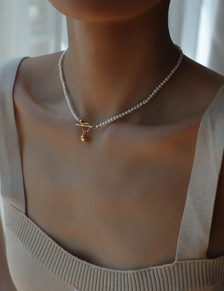 OT Gold Ball Pendant Pearl Beaded Necklace gembea jewelry