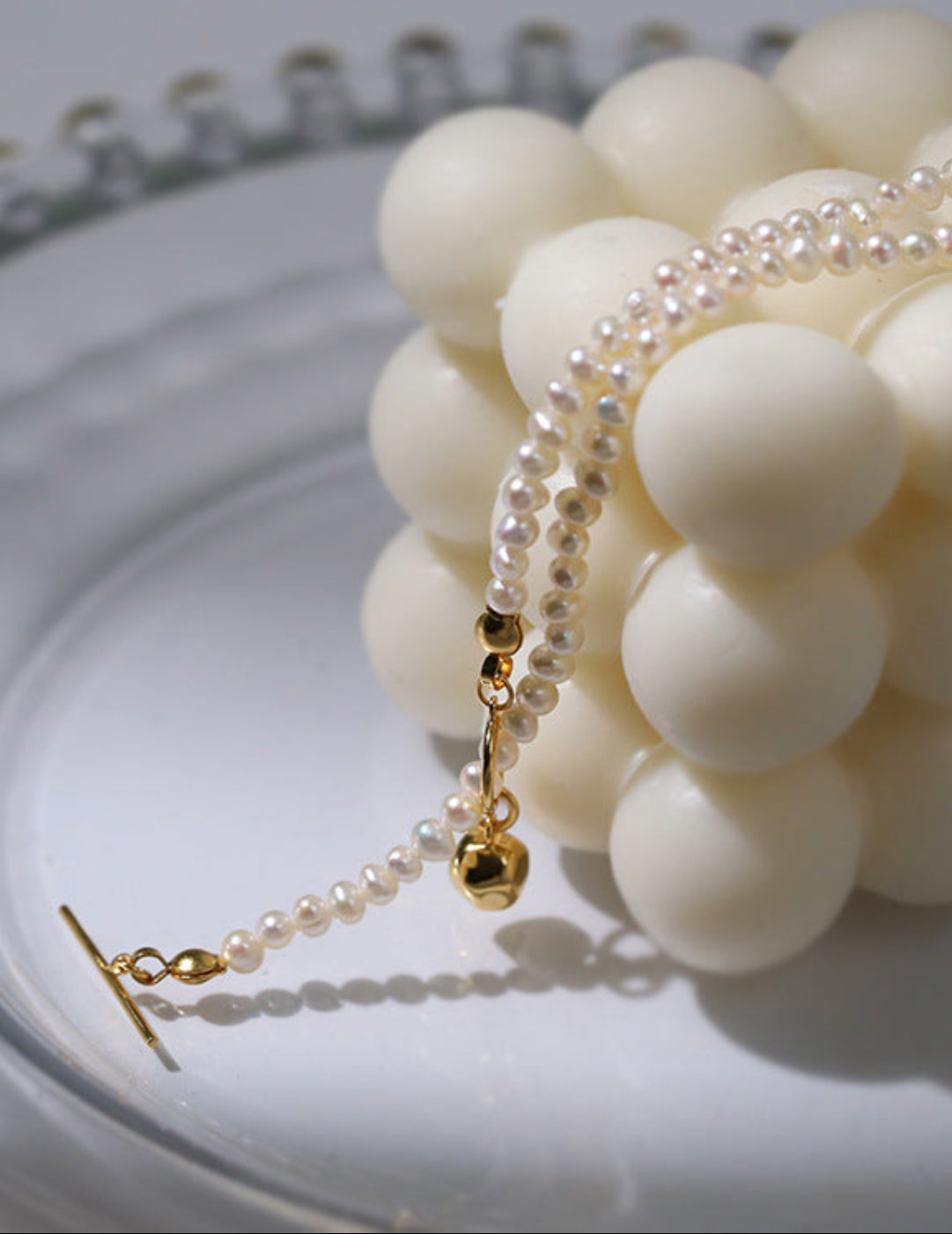 OT Gold Ball Pendant Pearl Beaded Necklace gembea jewelry