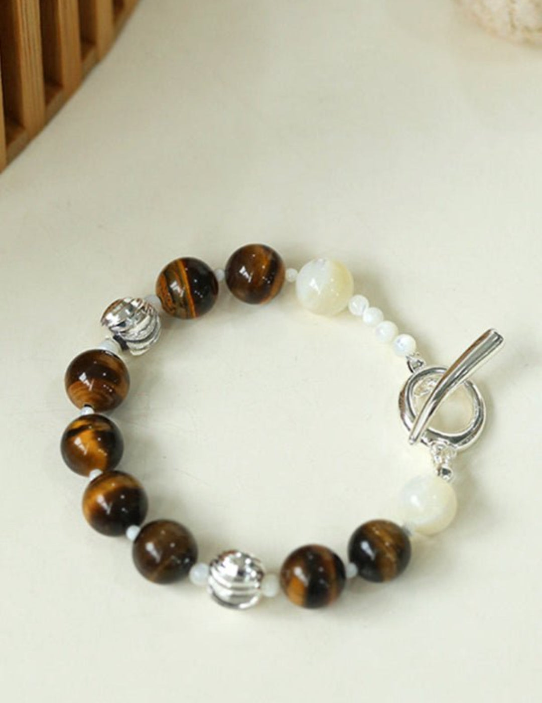 OT Tiger's Eye Silver Shell Beaded Bracelet gembea jewelry