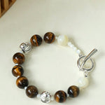 OT Tiger's Eye Silver Shell Beaded Bracelet gembea jewelry
