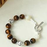 OT Tiger's Eye Silver Shell Beaded Bracelet gembea jewelry