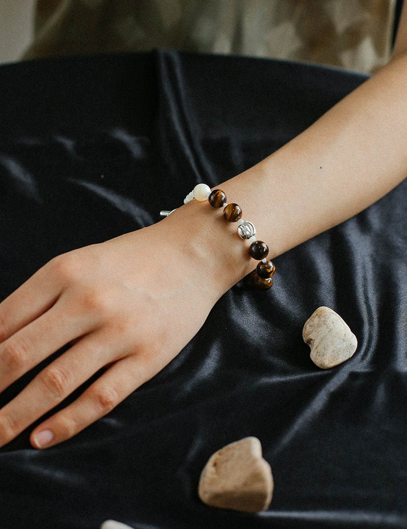 OT Tiger's Eye Silver Shell Beaded Bracelet gembea jewelry