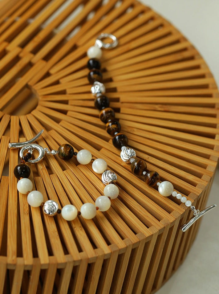 OT Tiger's Eye Silver Shell Beaded Bracelet gembea jewelry
