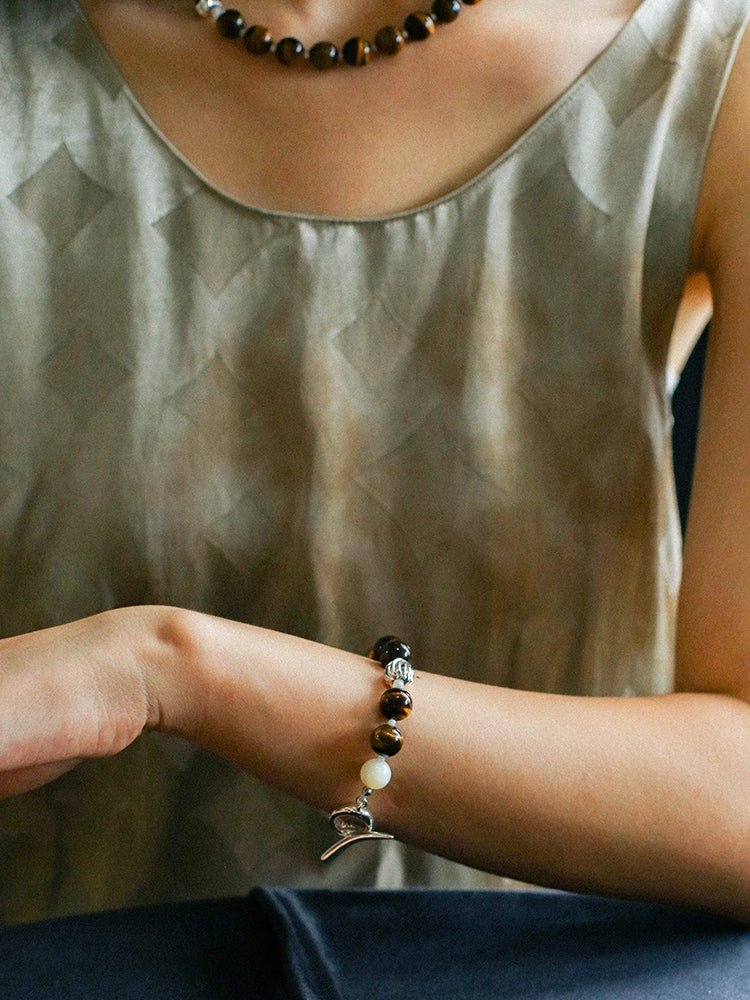 OT Tiger's Eye Silver Shell Beaded Bracelet gembea jewelry