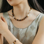OT Tiger's Eye Silver Shell Beaded Bracelet gembea jewelry