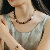 OT Tiger's Eye Silver Shell Beaded Bracelet gembea jewelry